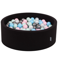 KiddyMoon Baby Foam Ball Pit with Balls ∅ 7cm / 2.75in Made in EU, black:pearl/light pink/babyblue/mint/silver, 90x30cm/300 balls