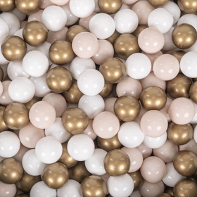 KiddyMoon Soft Plastic Play Balls ∅ 7cm/2.75in Multi-colour Made in EU, pastel beige/white/gold, 50 Balls/7cm-2.75in