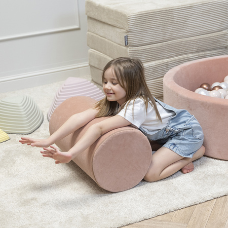 KiddyMoon Foam Playground Velvet for Kids Obstacle Course for Children Montessori Toy for Babies Soft Construction Blocks Element, Tunnel/Hill, Certified Made in The EU, desert pink, roller