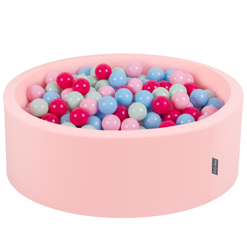 KiddyMoon Baby Foam Ball Pit with Balls ∅ 7cm / 2.75in Made in EU, pink:light pink/dark pink/babyblue/mint, 90 x 30 cm / 300 Balls