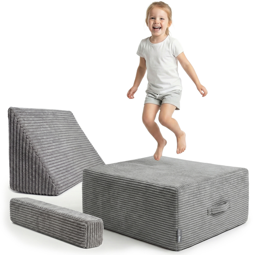 KiddyMoon Kids Indoor Trampoline 2 in 1, Removable Washable Zip Ribbed Cover, Mini Trampoline for Home, Darkgrey, Trampoline + Pillows