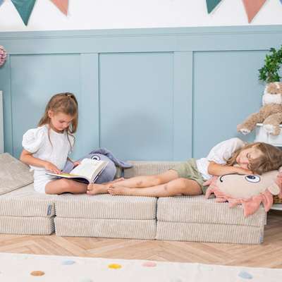KiddyMoon Foam Sofa for Children Multifunctional Mattress Armchair Kids Foldable  Bed Folding Toddler Couch Chair for Playroom Bedroom Living Room, beige, 140x55x30 cm