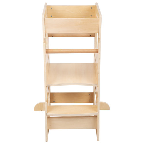 KiddyMoon Toddler Learning Tower, Montessori Kitchen Step Stool, Height Adjustable (3 Levels), Safety Rail, Natural, 91,5x39,3x49,4