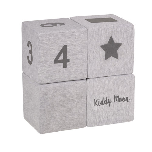 KiddyMoon Soft Foam Cubes Building Blocks 14cm for Children Multifunctional Foam Construction Montessori Toy for Babies, Certified Made in The EU, light grey-print, 4 Pieces