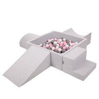 KiddyMoon Foam Playground for Kids with Square Ball pit ( ∅ 7cm/2.75In) Soft Obstacles Course and Ball Pool, Certified Made In The EU, lightgrey:white/grey/powderpink, Ballpit (200 Balls) + Version 5