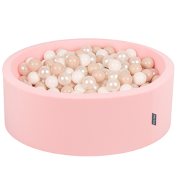 KiddyMoon Baby Foam Ball Pit with Balls ∅ 7cm / 2.75in Made in EU, pink:pastel beige/white/pearl, 90 x 30 cm / 200 Balls