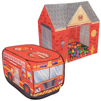 Playhouse Tent Set Fireman Fire Engine And Fire Station Indoor Outdoor Foldable Adventure Toy For Kids Boys Girls Group Activity Pretend Play, red: yellow/green/blue/red/orange, 100 balls