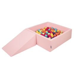 KiddyMoon Foam Playground for Kids with Square Ball pit ( ∅ 7cm/2.75In) Soft Obstacles Course and Ball Pool, Certified Made In The EU, pink:lgreen/yellow/turquoise/orange/dpink/purple, Ballpit (100 Balls) + Wedge