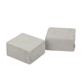 KiddyMoon Set of Two Poufs For Children's Soft, Lightweight and Multifunctional Seats Ribbed Fabric Removable Covers Ideal for Play and Relaxation, light grey, Pouf/Pouf