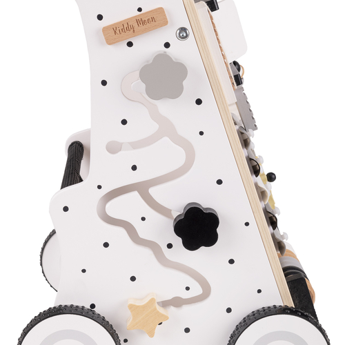 KiddyMoon Wooden Baby Walker Interactive Educational Toy for Children Multifunctional Push-Along Toy for Babies Montessori Walker for Kids Model WK-002, Black - White, Adjustable Handle
