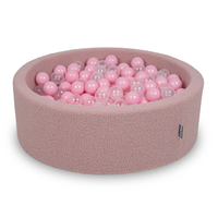 KiddyMoon Ball Pit for Baby with Teddy Plush, Large 7 cm Balls for a Fuller Ball Pit, From 8 Months, Removable Cover, Pink: Powder Pink/Transparent, 90 x 30 cm / 300 Balls