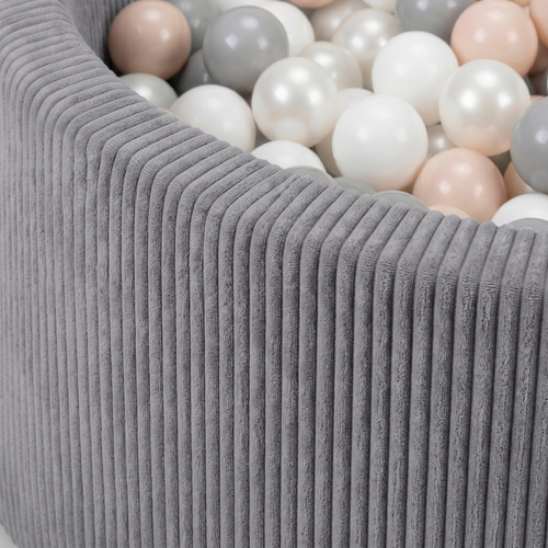 KiddyMoon Ball Pit for Baby and Toddler, Soft Play Ball Pool with ribbed Washable Cover, Dark Grey: Pastel Beige/White/Pearl/Grey, 90 x 30 cm / 200 Balls
