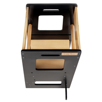 KiddyMoon Kitchen Helper For Kids Step Stool Learning Tower for Children Learning Chair Adjustable Height Level Montessori Furniture, Babies Kitchen Gadgets, ST-003, Black/Natural, 91,5x39,3x49,4