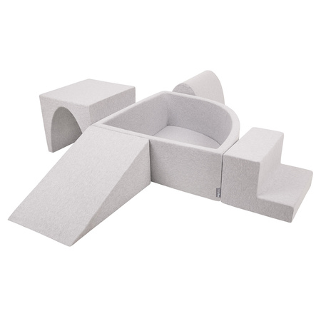 KiddyMoon Foam Playground for Kids with Quarter Angular Ballpit and Balls, lightgrey:white/grey/mint, Ballpit (200 Balls) + Version 3
