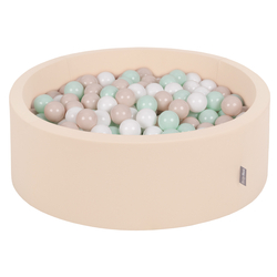 KiddyMoon Baby Foam Ball Pit with Balls ∅ 7cm / 2.75in, beige: pastel beige/white/mint, 90x30cm/200 balls