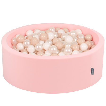 KiddyMoon Baby Foam Ball Pit with Balls ∅ 7cm / 2.75in Made in EU, pink:pastel beige/white/pearl, 90x30cm/200 balls