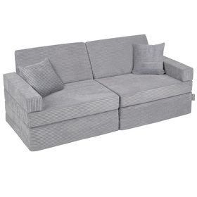 KiddyMoon Foam Sofa for Children Multifunctional Mattress Armchair Kids Foldable  Bed Folding Toddler Couch Chair for Playroom Bedroom Living Room, dark grey, Sofa with 2 Pillows