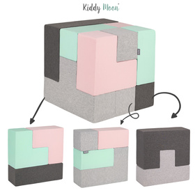 KiddyMoon Soft Foam Cubes Building Blocks 14cm for Children Multifunctional Foam Construction Montessori Toy for Babies, Certified Made in The EU, mix: light grey-dark grey-pink-mint, 9 Pieces