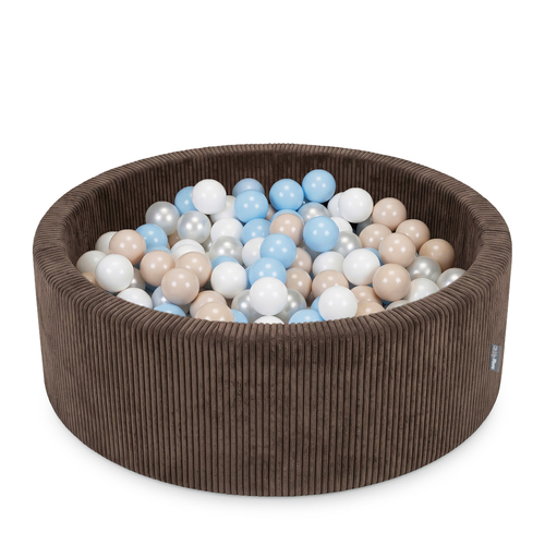 KiddyMoon Ball Pit for Baby and Toddler, Soft Play Ball Pool with ribbed Washable Cover, Brown: Pastel Beige/Pastel Blue/White/Pearl, 90 x 30 cm / 200 Balls