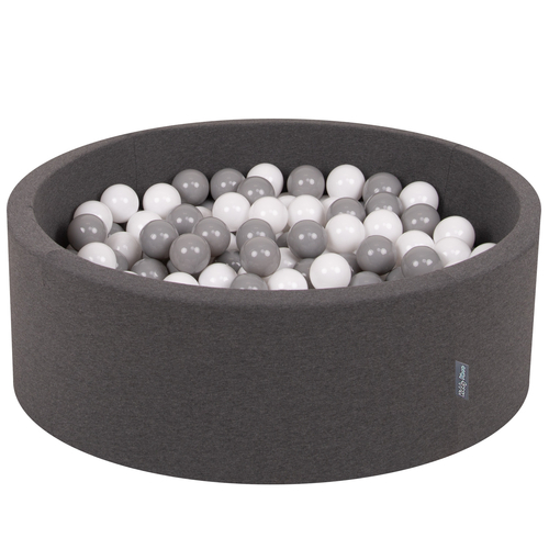 KiddyMoon Baby Foam Ball Pit with Balls ∅ 7cm / 2.75in Made in EU, dark grey:white/grey, 90 x 30 cm / 300 Balls