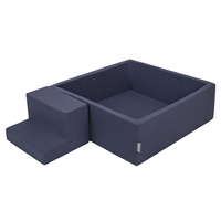 KiddyMoon Foam Playground for Kids with Square Ballpit ( ∅ 7cm/2.75In) Soft Obstacles Course and Ball Pool, Made In The EU, darkblue:white/grey/mint, Ballpit (200 Balls) + Steps