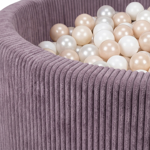 KiddyMoon Ball Pit for Baby and Toddler, Soft Play Ball Pool with ribbed Washable Cover, Purple: Pastel Beige/White/Pearl, 90 x 30 cm / 200 Balls