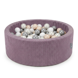 KiddyMoon Ball Pit for Baby and Toddler, Soft Play Ball Pool with ribbed Washable Cover, Purple: Pastel Beige/White/Pearl/Grey, 90 x 30 cm / 200 Balls