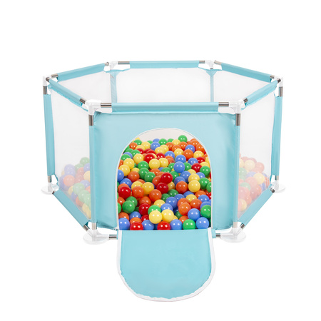 hexagon 6 side play pen with plastic balls, Mint:yellow/green/blue/red/orange, 900 balls