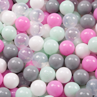 KiddyMoon Soft Ball Pit Quarter Angular ∅ 7cm / 2.75In for Kids, Foam Ball Pool Baby Playballs, Made In The EU, light grey:transparent/grey/white/pink/mint, 90 x 30 cm / 200 Balls