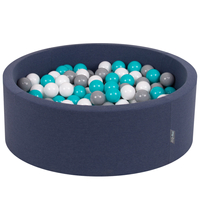KiddyMoon Baby Foam Ball Pit with Balls ∅ 7cm / 2.75in Made in EU, d.blue:grey/white/turquoise, 90x30cm/200 balls