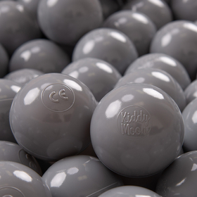 KiddyMoon Soft Plastic Play Balls ∅ 7cm/2.75in Mono-colour certified Made in EU, grey, 300 Balls/7cm-2.75in