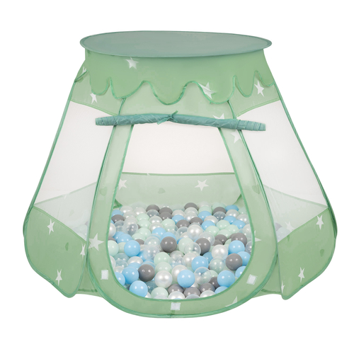 Play Tent For Kids Castle Baby Playhouse For Children With Colorful Balls Pop Up Perfect For Indoor And Outdoor Easy Set Up Includes Carry Bag, mint:pearl/grey/transparnet/babyblue/mint, 105x90cm/300 balls