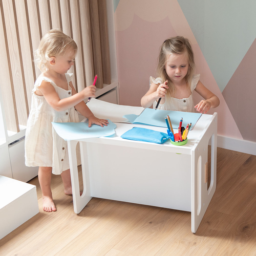 KiddyMoon Wooden Table with Chair for Kids TC-001, White