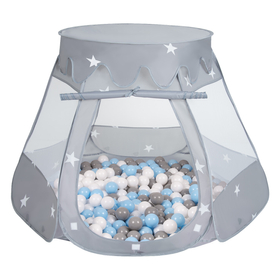 Play Tent For Kids Castle Baby Playhouse For Children With Colorful Balls Pop Up Perfect For Indoor And Outdoor Easy Set Up Includes Carry Bag, grey:grey/white/babyblue, 105x90cm/600 balls