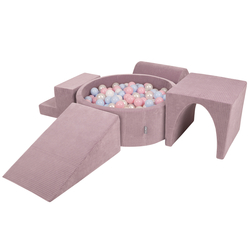 KiddyMoon Foam Playground For Kids Soft Textured Safe Blocks, purple: pastel blue/perle/powder pink/white, Ballpit (200 Balls) + Version 3