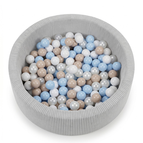 KiddyMoon Ball Pit for Baby and Toddler, Soft Play Ball Pit, 90 x 30 cm with 200 Balls, Soft Foam Ball Pool, Ribbed Washable Cover, Light Grey: Pastel Beige/Pastel Blue/White/Pearl, 90 x 30 cm / 200 Balls