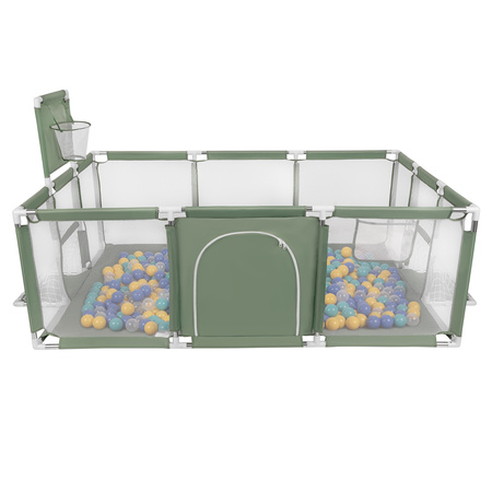 Baby Playpen Big Size Playground with Plastic Balls for Kids, green: turquoise/blue/yellow/transparent, 400 balls