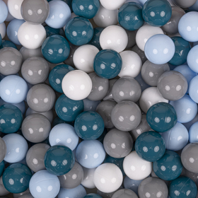KiddyMoon Soft Plastic Play Balls ∅ 7cm/2.75in Multi-colour Made in EU, dark turquoise/pastel blue/grey/white, 50 Balls/7cm-2.75in