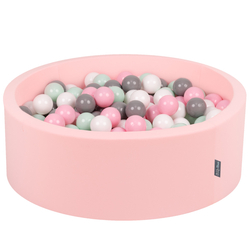 KiddyMoon Baby Foam Ball Pit with Balls ∅ 7cm / 2.75in Made in EU, pink:white/grey/mint/powder pink, 90 x 30 cm / 200 Balls