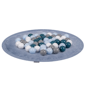 KiddyMoon velvet play mat and bag 2in1 for kids, ice blue:dark turquoise/pastel blue/grey/white, XL/100 balls