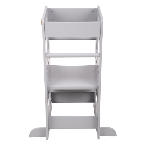 KiddyMoon Toddler Learning Tower, Montessori Kitchen Step Stool, Height Adjustable (3 Levels), Safety Rail, Grey, 91,5x39,3x49,4