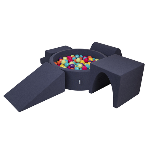 KiddyMoon Foam Playground for Kids with Round Ballpit ( ∅ 7cm/2.75In) Soft Obstacles Course and Ball Pool, Made In The EU, darkblue:lgreen/yellow/turquoi/orange/dpink/purple, Ballpit (300 Balls) + Version 3