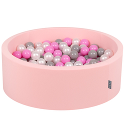 KiddyMoon Baby Foam Ball Pit with Balls ∅ 7cm / 2.75in Made in EU, pink:pearl/grey/pink, 90x30cm/200 balls