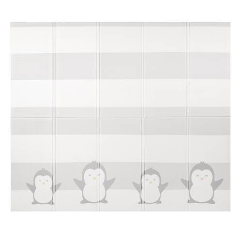 KiddyMoon Baby Play Mat Double-Sided Foam Mat For Kids Crawling Mat For Children Encourages Imagination Colourful Patterns Play Area Foldable Ideal for Indoors and Outdoors, White-Penguin, 180x200x1cm