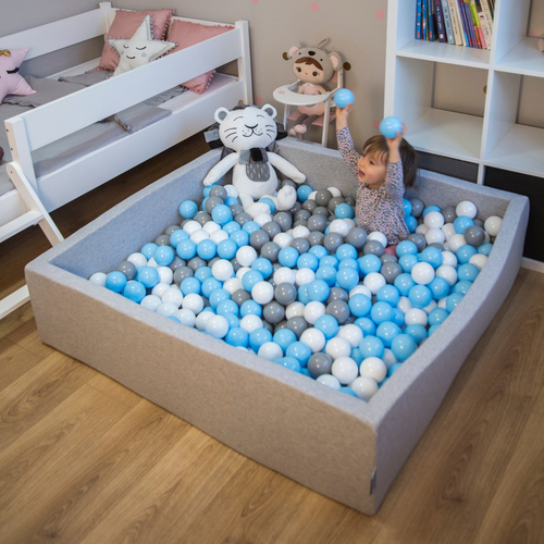 KiddyMoon Soft Plastic Play Balls ∅ 7cm/2.75in Multi-colour Made in EU, Light Blue, 100 Balls/7cm-2.75in