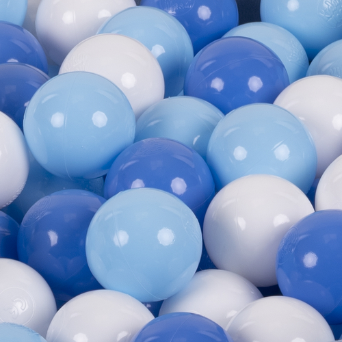 KiddyMoon Soft Plastic Play Balls ∅ 7cm/2.75in Multi-colour Made in EU, white/baby blue/blue, 300 Balls/7cm-2.75in