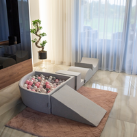 KiddyMoon Baby Foam Ball Pit with Balls ∅ 7cm / 2.75in Square Made in EU, light grey/pearl/grey/transparent/light pink