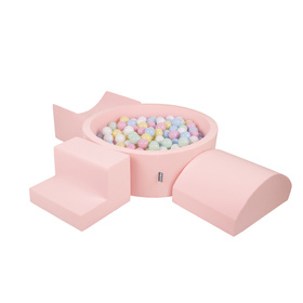 KiddyMoon Foam Playground for Kids with Round Ballpit ( ∅ 7cm/2.75In) Soft Obstacles Course and Ball Pool, Certified Made In The EU, pink:pastel blue/pastel yellow/white/mint/light pink, Ballpit (300 Balls) + Version 6