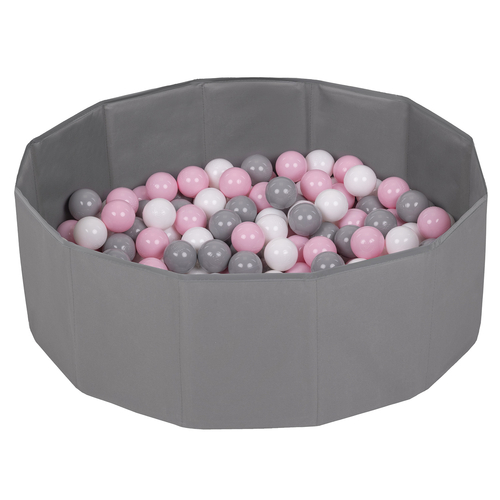 children colourfull foldable ballpit plastic balls, gray:white/gray/powder pink, 300 balls
