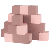 KiddyMoon Soft Foam Building Blocks for Babies & Toddlers, Washable Cotton Zip Cover, 14cm Cubes, Sensory Toy, cubes: heather-pink, 24 Pieces